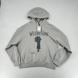 H&M Wednesday Addams Gray Graphic Hoodie Pullover Size S NWT